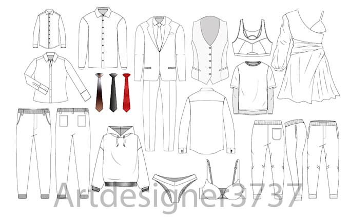 do technical flat drawing and fashion flat sketches