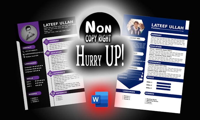 design, write, and edit non copyright, editable  resume or CV template