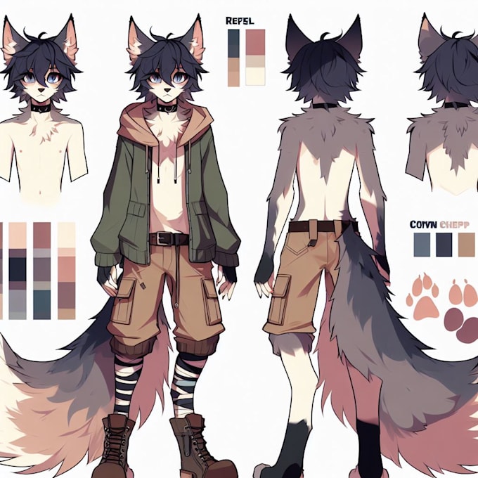 Draw character ref sheet vtuber anthro feral reference sheet avatar