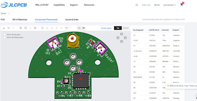 prepare bom and cpl files for your pcb for fast assembly