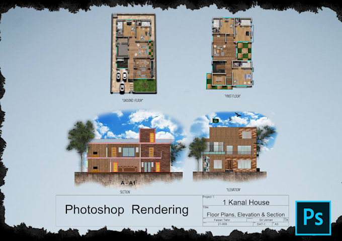 Render 2d architectural plan, section and elevation on photoshop by ...