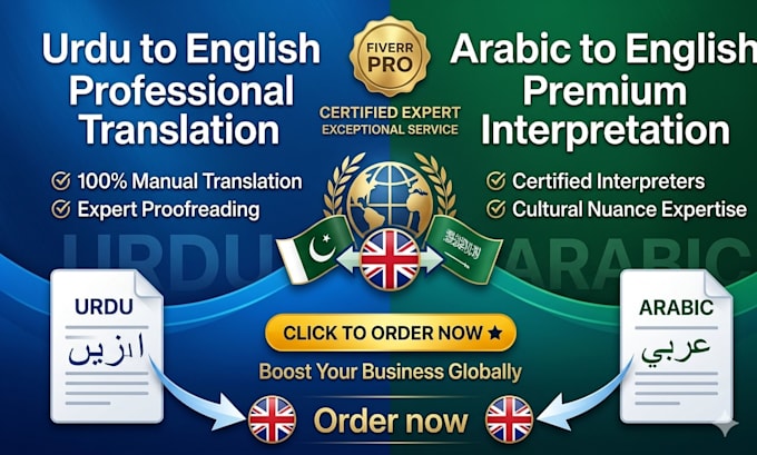 translate and proofread urdu to english arabic manually