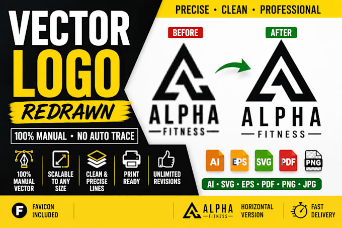 manually vector trace, redraw logo to ai, eps, svg