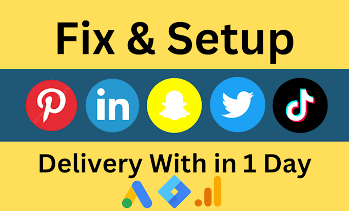 setup tiktok pixel, snapchat pixel, pinterest tag, twitter pixel linkedin by gtm