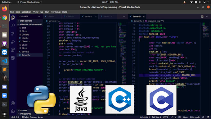 do socket programming and networking udp tcp in c cpp java python js, os, cuda