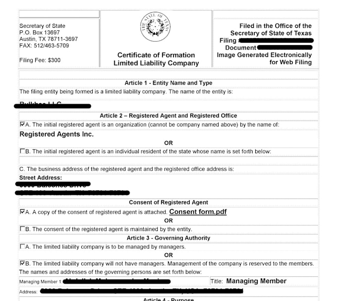 register your US llc in texas state