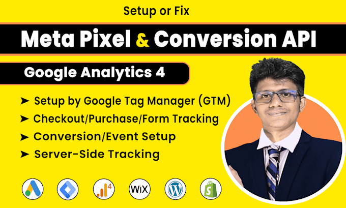 setup meta, facebook pixel, conversion API, google analytics, and tag manager