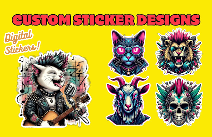 create custom graphic cartoon character, typography stickers