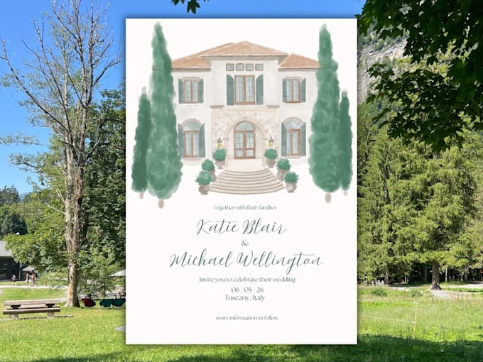 illustrate your wedding invite in elegant watercolour style