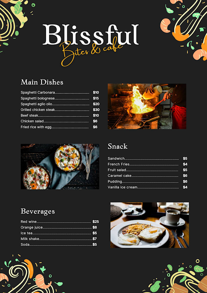 Design professional and modern print food menu for bar,cafe,pubs,club ...