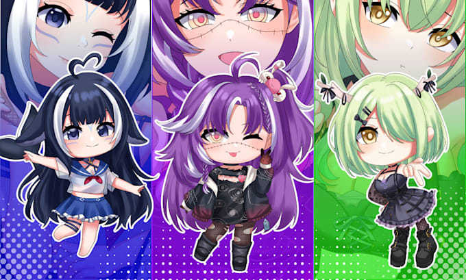 draw anime chibi art character design illustration, chibi emotes and vtuber