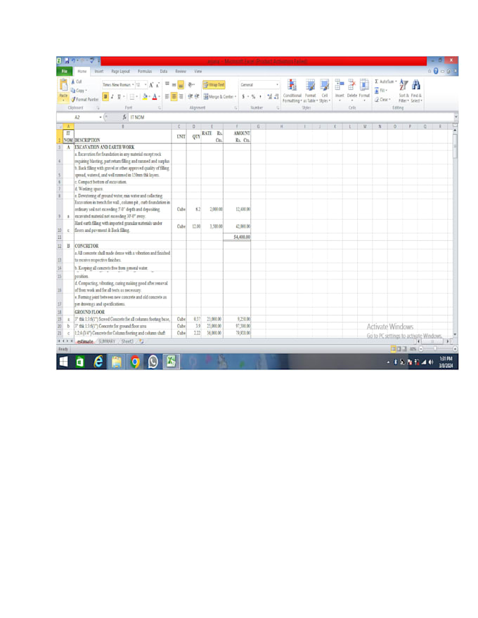 do your bill of quantity as you want