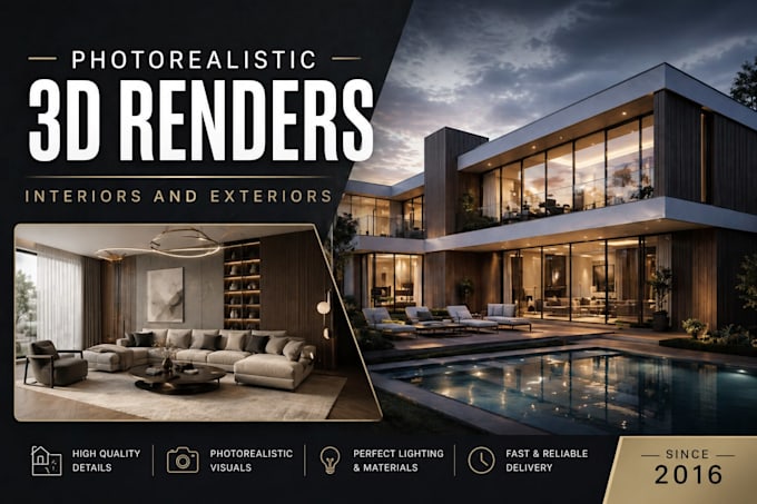 do photorealistic 3d interior and exterior renderings