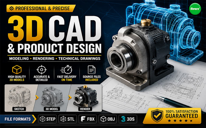 make 3d cad designs, technical design,industrial renderings, fbx files ,stl file