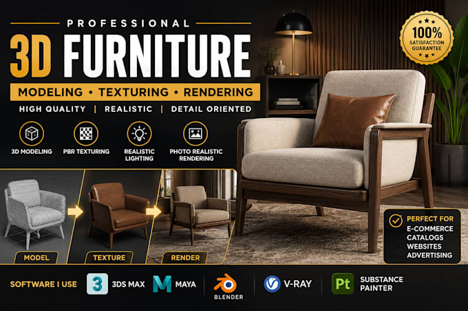 create 3d furniture modeling, texturing, and realistic rendering