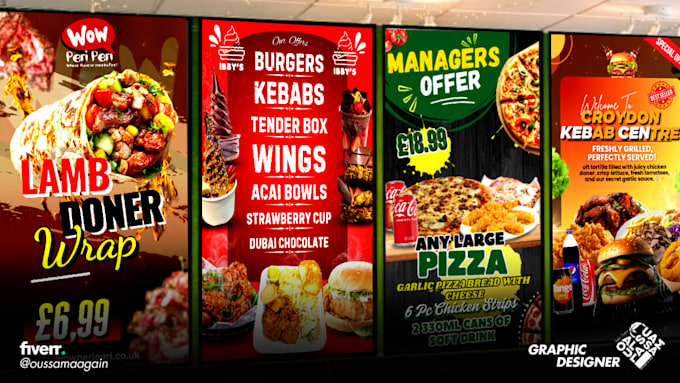 do digital menu or menu board, animated menu, TV screen for restaurant