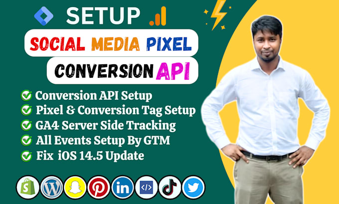 setup tiktok pixel, pinterest tag, snapchat, linkedin conversion API by GTM
