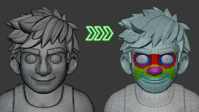 do retopology by hand of your model, fix ai models, topology for animation