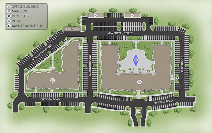 draw from scratch and render landscape site plan, master plan, real state plan
