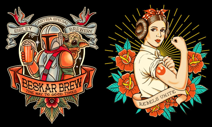 create hand drawn style illustrated t shirt designs