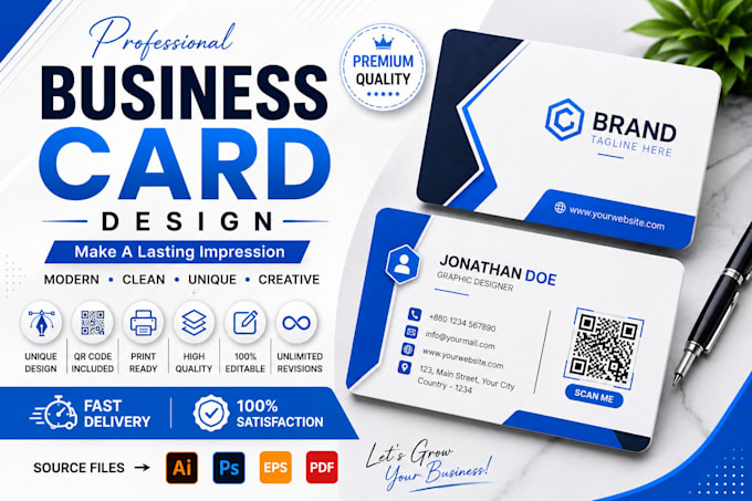 design a professional business card with qr code for your business