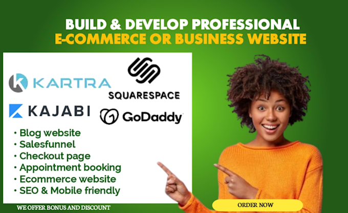 do squarespace website design redesign godadddy website, kartra, kajabi expert