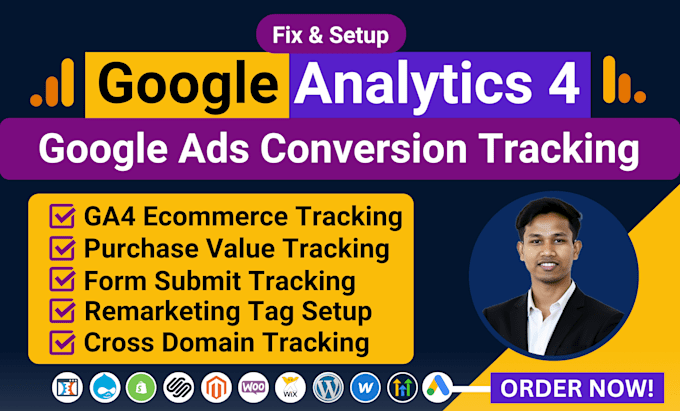 setup google analytics 4, ads conversion tracking, ga4 ecommerce tracking by GTM