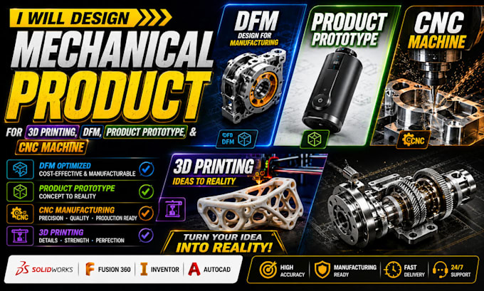 design mechanical product for 3d printing, dfm engineering product prototype cnc
