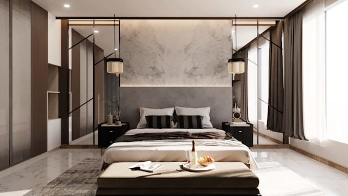 do 3d bedroom design and interior render