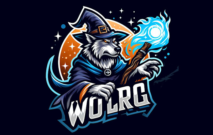 do wolf wizard spell, magic, animal, magician mascot logo for you