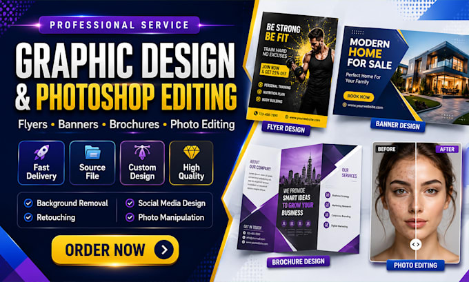 do professional graphic design and photoshop photo editing fast