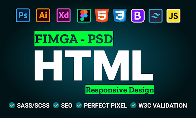 convert figma to HTML, PSD to HTML, xd to HTML