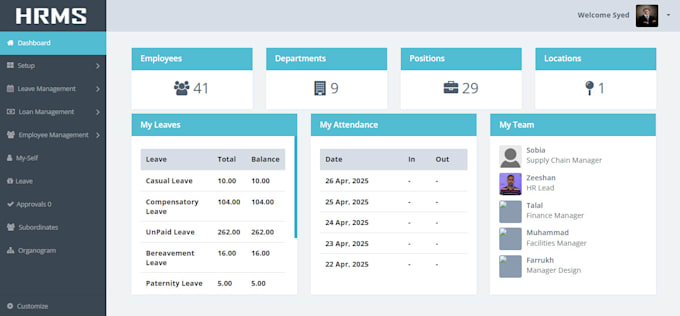 do payroll, attendance, leaves, loans,  performance employee management