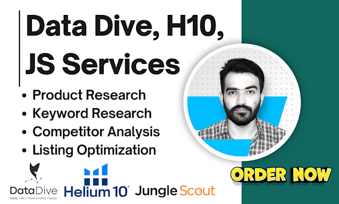 do amazon SEO product listing optimization via helium10, jungle scout, data dive