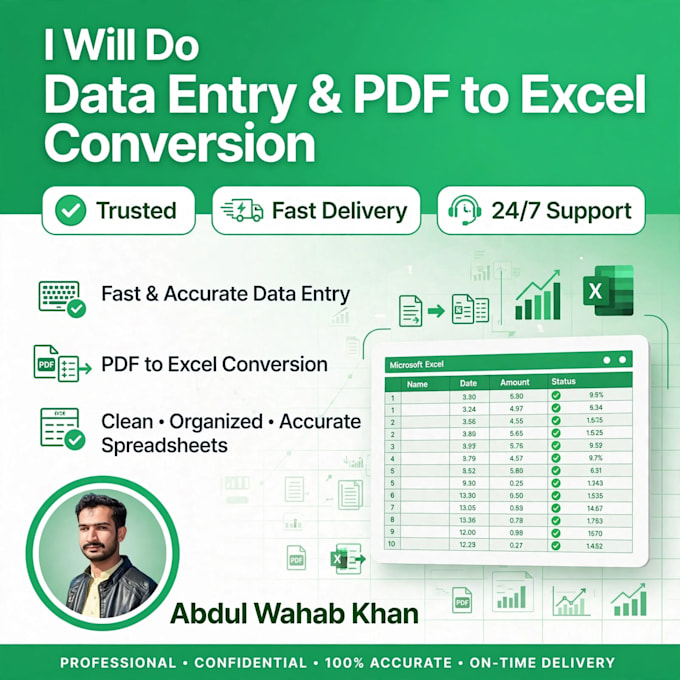 do data entry and PDF to excel conversion