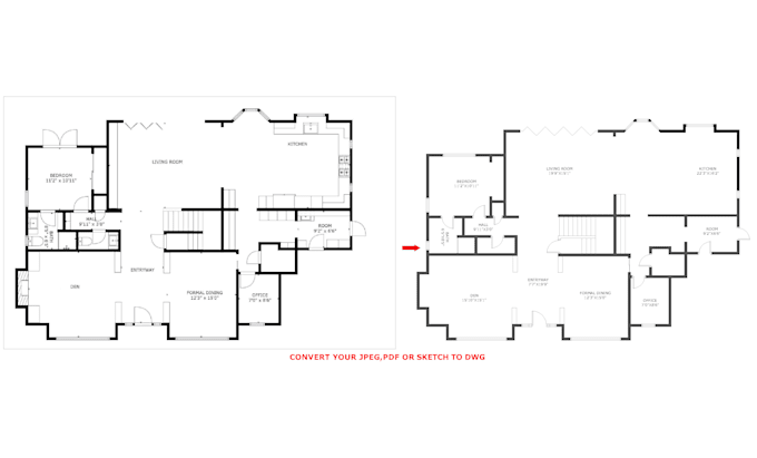 redraw floor plan architectural plan 2d floor plan, 3d floor plan sketch to dwg