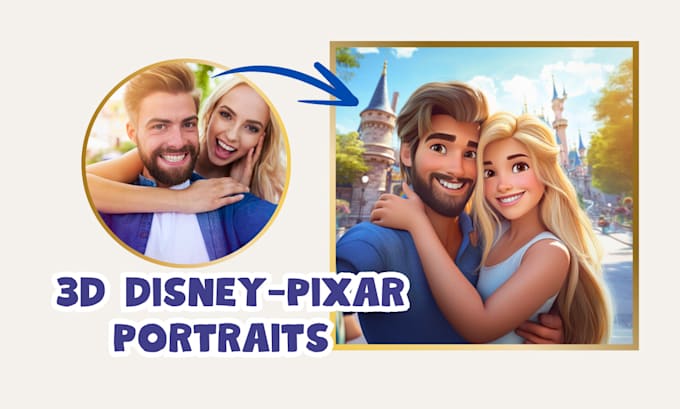 create disney pixar style 3d cartoon portraits for you
