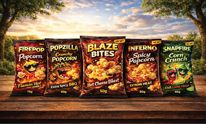 do premium product chips, snacks, standup pouch bags packaging label design