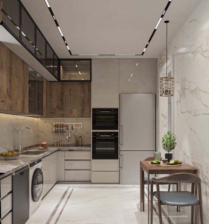 do kitchen floor plan and 3d model render