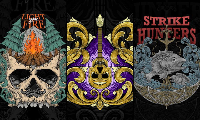 draw engraving style illustrations for t shirt design