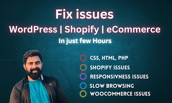 fix wordpress, shopify, fix bootstrap html css, ecommerce