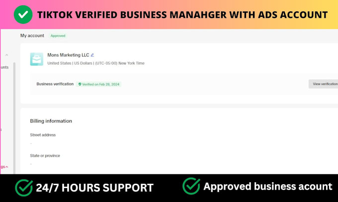 create verified tiktok business manager with ads account