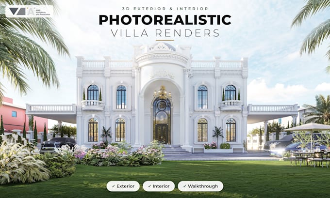 create photorealistic 3d exterior and interior rendering of your villa