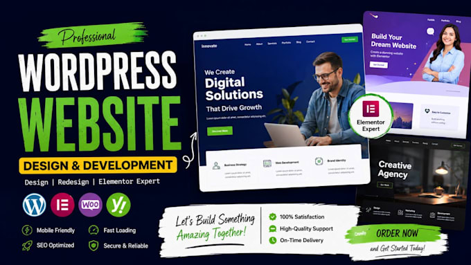 wordpress website development, design redesign wordpress website with elementor