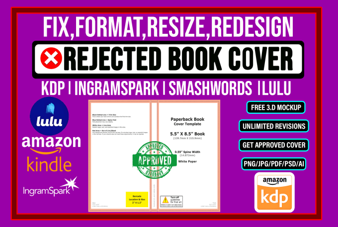 Format modify resize edit fix rejected book cover for kdp ingram