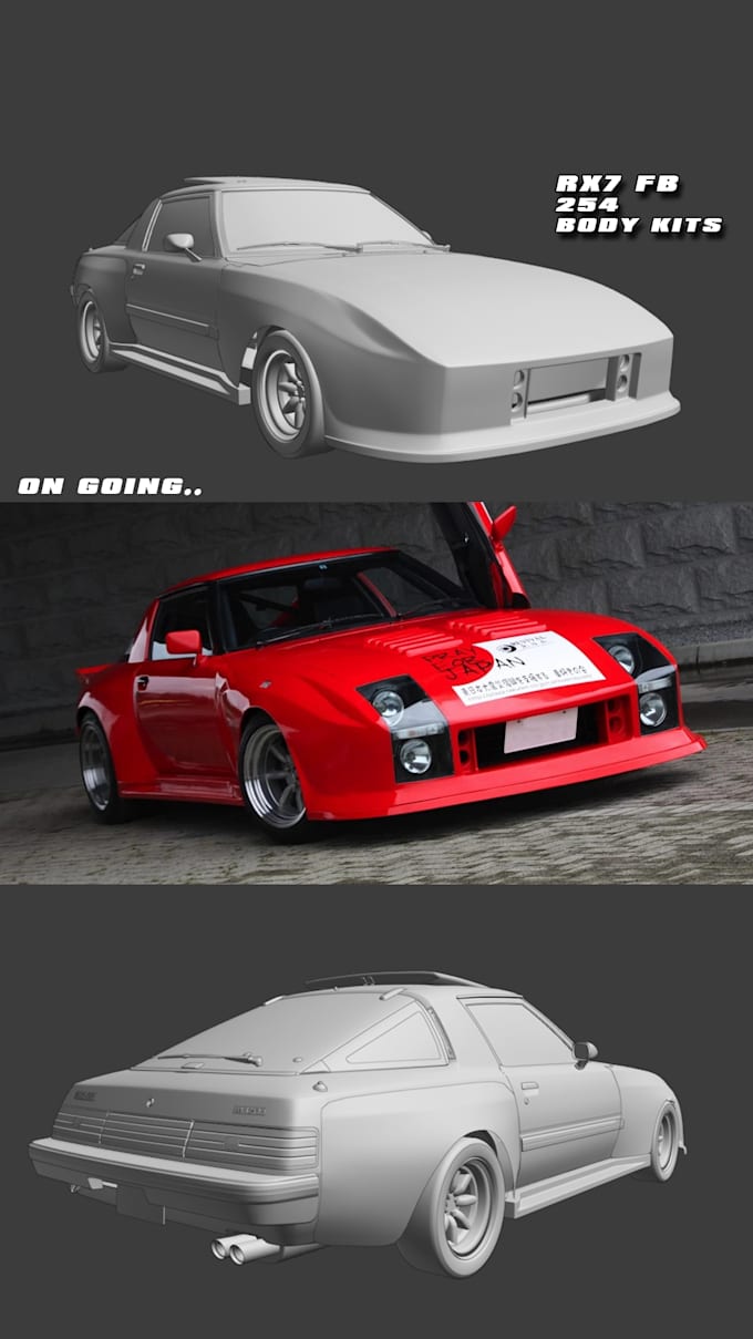 Make a custom body kit and parts for your 3d car render or racing games ...