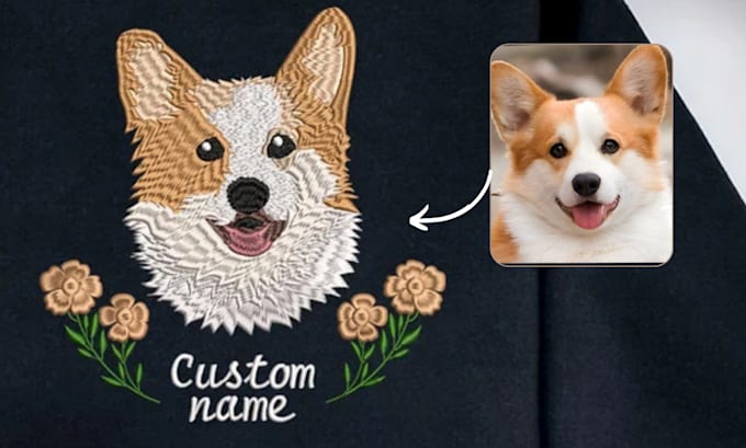 create a portrait embroidery design for your pet, dog, cat