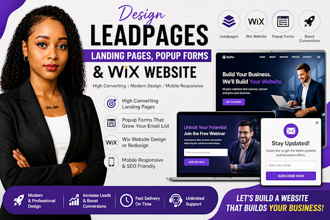 design  leadpages landing pages popup forms and wix website seo blogs