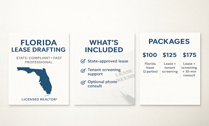 draft florida lease agreement and help with tenant screening
