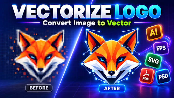 vectorize logo, convert image to vector, PSD, ai, eps, PDF, svg, more